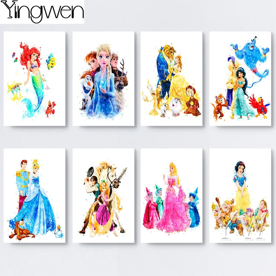 Disney Princess 5D Diamond Painting Cinderella Rapunzel Sleeping Beauty Snow White Watercolor Painting Princess Decor Wall Art