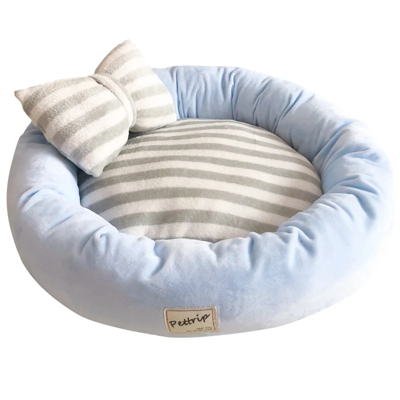 SUPREPET – lit rond en flanelle pour chiens et chats, chaud, amovible, doux, respirant, confortable, avec nœud papillon, pour petit gabarit, hiver