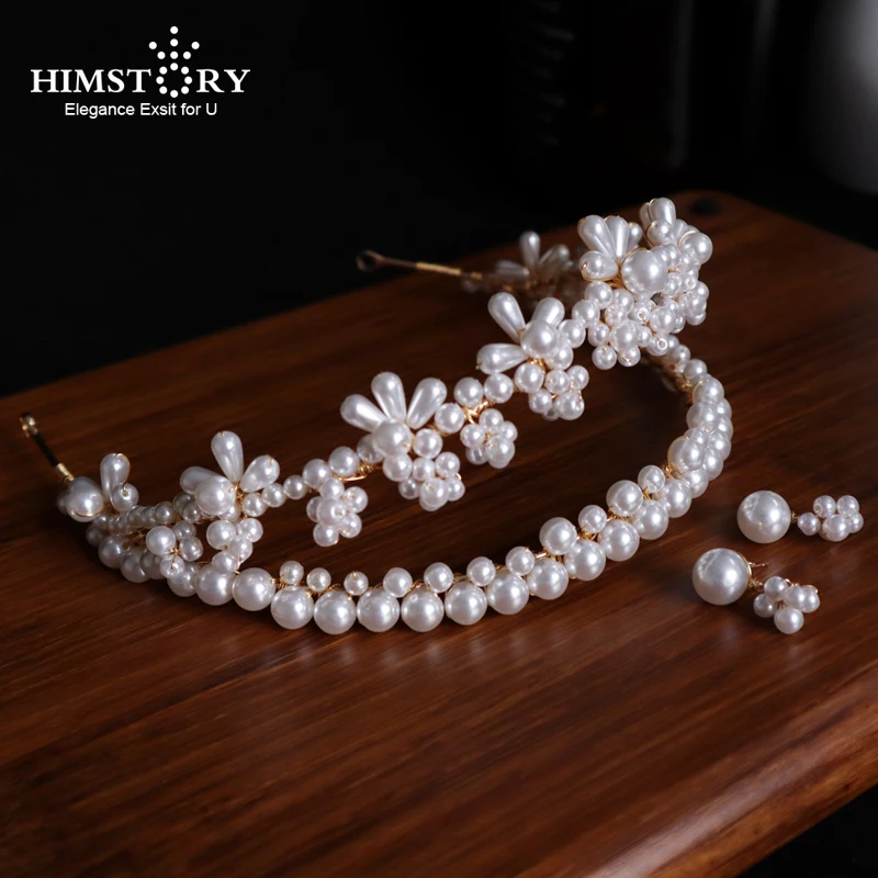 

Himstory Fashion Handmade Pearl Bridal Headband Tiara Romantic Jewelry Wedding Hairband Women Accessories Headpiece