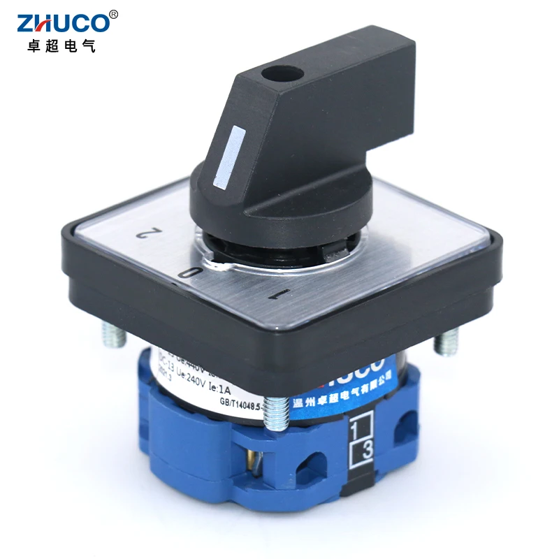 ZHUCO SZW26/LW26-20 20A 660V 1-0-2 One Phase Four Terminals 64X64 48X48 Mm Panel Transfer Rotary Universal Changeover Cam Switch