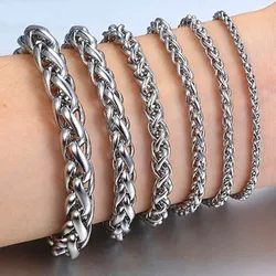 HNSP 3MM-8MM Stainless Steel Hand Chain Twisted Bracelet For Men Women Jewelry Accessories