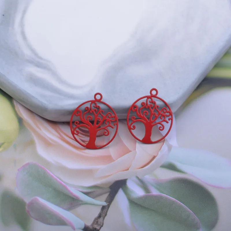 100 Stück AC6409 16*14mm Runde Baum-Anhänger aus lackiertem Messing, DIY-Schmuckzubehör – Detail 11
