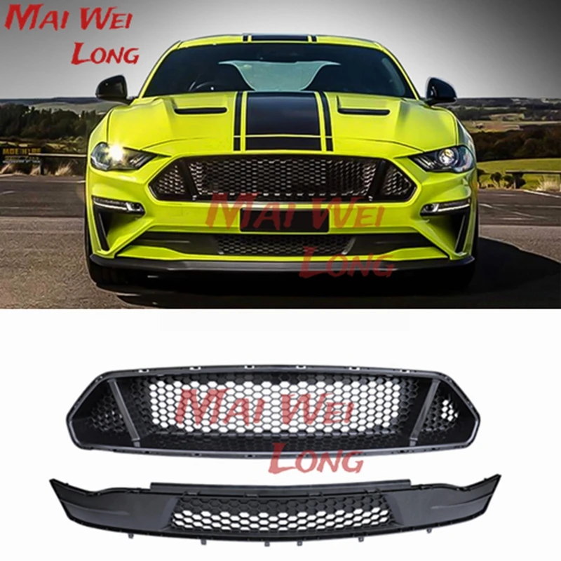 

NEW High Quality 2 pieces/1Set ABS matte black Mesh Grille Trim Racing Grills For Ford Mustang GT 2018 2019 2020 2021