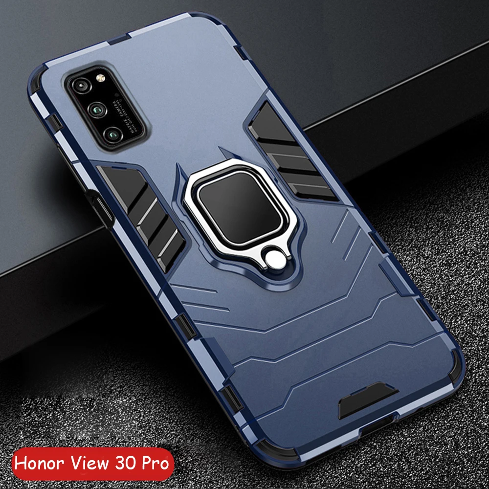 For Honor View 30 Pro Case Armor PC Cover Metal Ring Holder Phone Case For Honor View30 V30 V 30 Pro Cover Shockproof Bumper