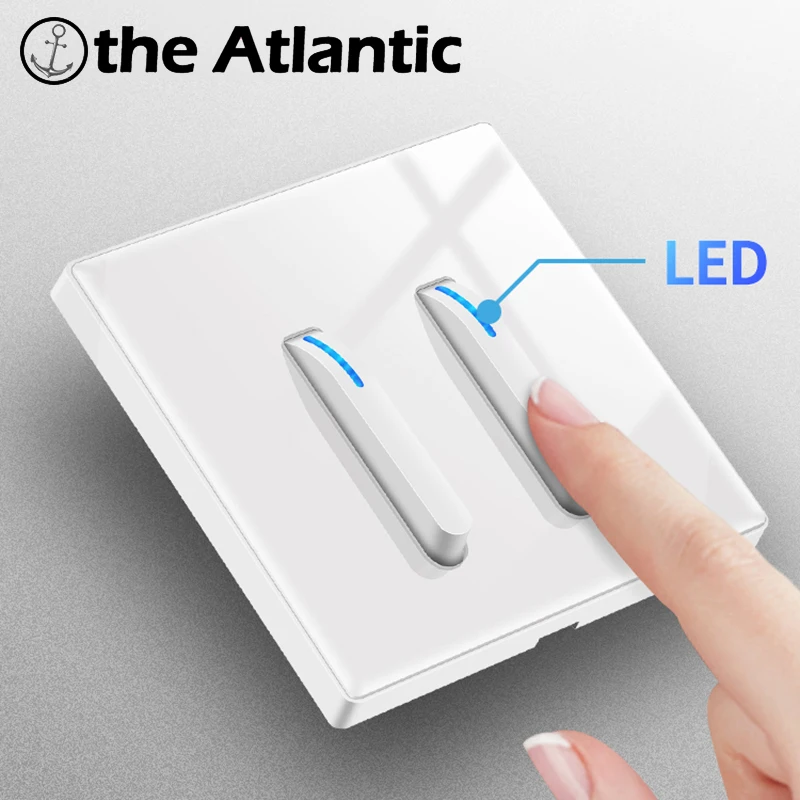 Light Switches With LED Indicator EU Power Socket Wall Outlet Piano Key Lamp Light Switches White Glass Outlet Light Switch