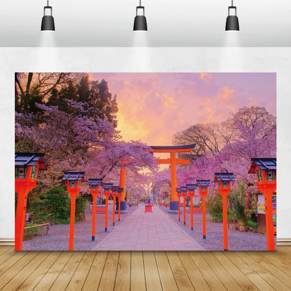 Laeacco Japan Street Cherry Blossom Landscape Snow Mountains Photography Backdrops Photographic Backgrounds For Photo Studio