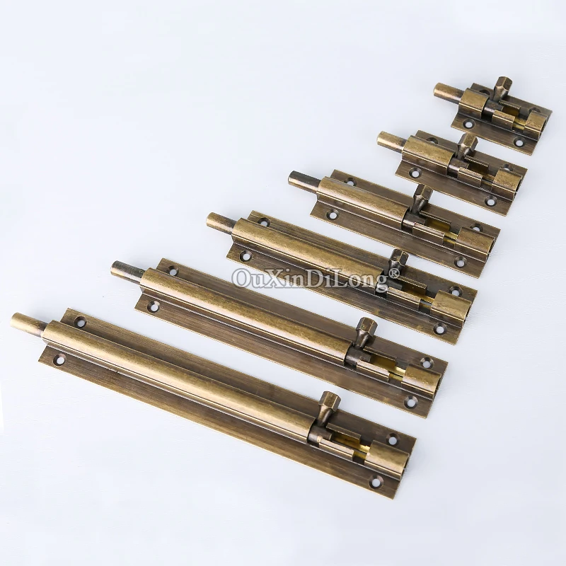 Retro Vintage 2PCS European Antique Pure Brass Door Bolts Security Gate Door Barrel Latch Hasp Locks+Screws