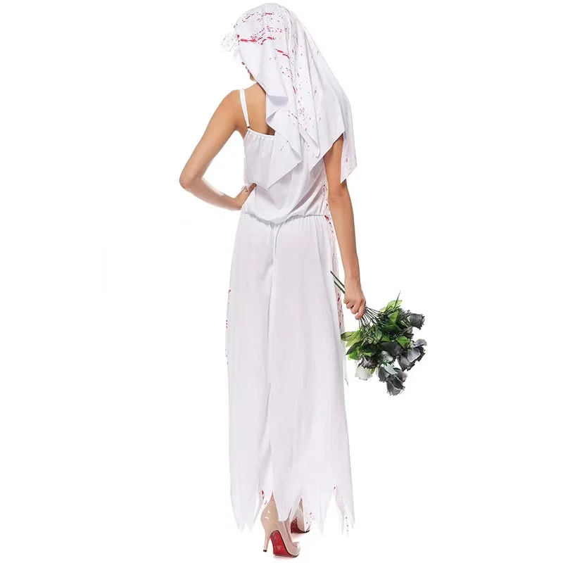 Spaventoso donne bianche sanguinose Halloween Corpse costumi da sposa femminile Zombie Walking Dead Cosplay carnevale Purim gioco di ruolo abito da festa