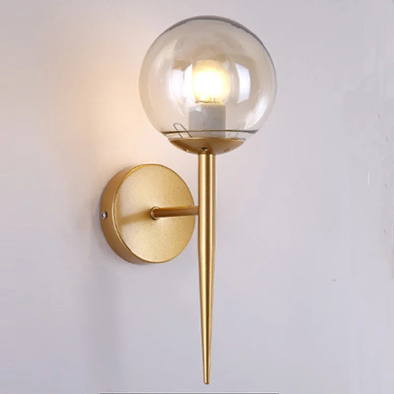 

Brief Modern Wall Lamp For Bedside Glass Lampshade Single Light Gold Wall Sconce Light Creative Design Hallway Light