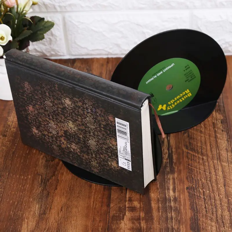 2pcs Creative Record Shape Bookends Shelves Organizer Desktop Holder Stand Retro