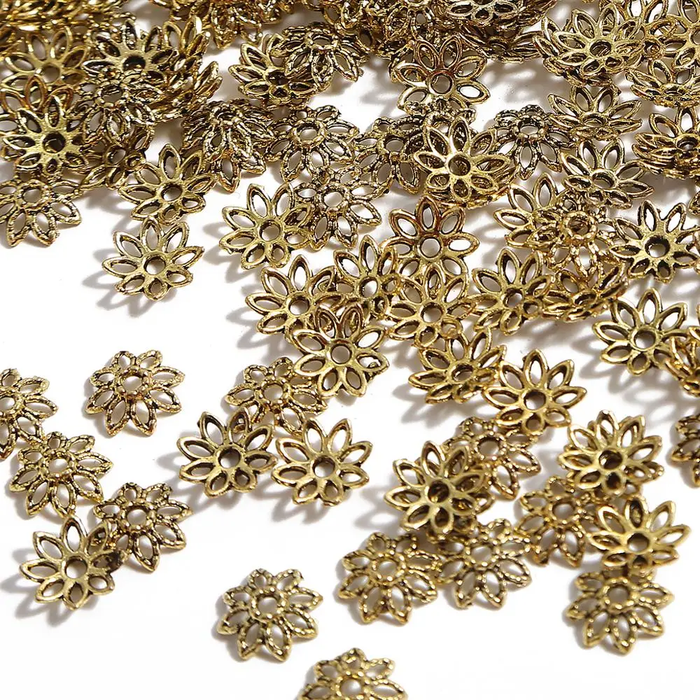 50-100Pcs/lot Fashion Alloy Antique Gold Color Flower Bead End Caps For Jewelry Making Necklace Earring Findings DIY Accessories