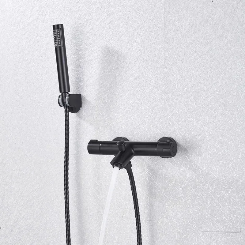 Black Brass Thermostatic Shower Mixer Faucet Dual Control Bathroom Accessory Constant Temperature Cold Hot Water Mixed Taps Kit