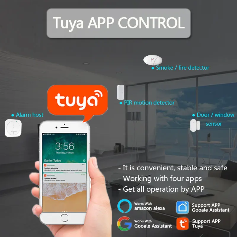 Tuya Wifi GSM Smart Home Alarm System Touch Keyboard RFID Card Remote Control With 433MHz Detector Sensor Support Alexa & Google