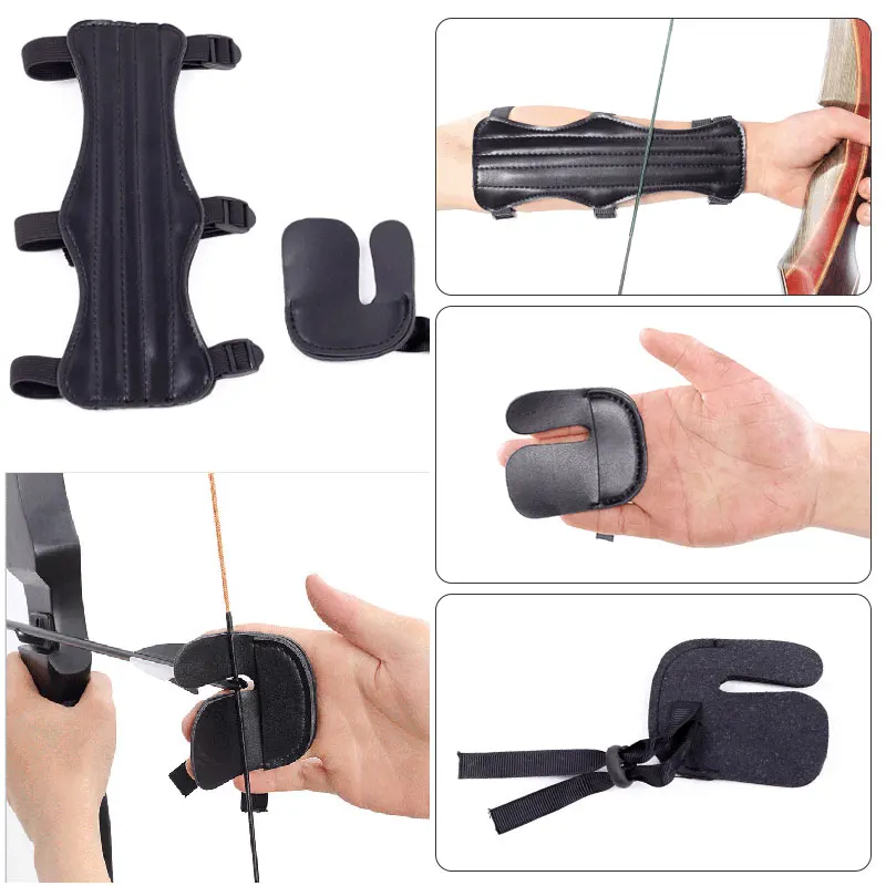 

Защита для стрельбы из лука, из искусственной кожи, защита рук и 3 пальца, комбинированный набор для охотничьих аксессуаров