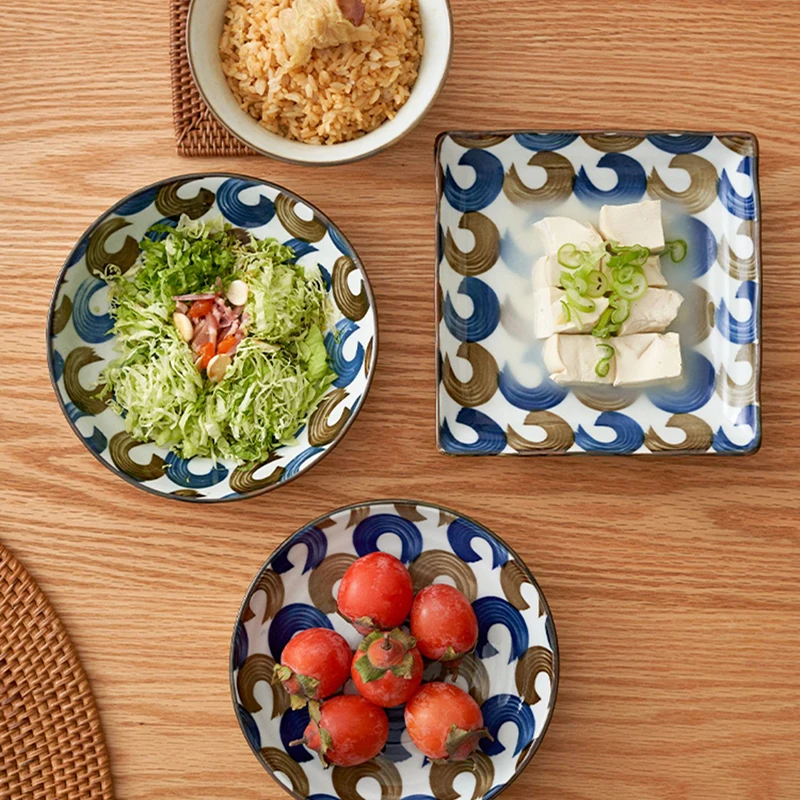 

Quality Tableware Japan Style Dinner Plates, Hand Painted Fine Porcelain, Household Ceramic Round Rice Bowls, Flat Dishes