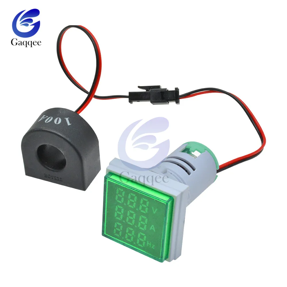 3 in 1 AC 60~500V Ammeter Voltmeter HZ Hertz Frequency Meter 22mm Digital Current Voltage Amp Signal Light LED Lamp Indicator