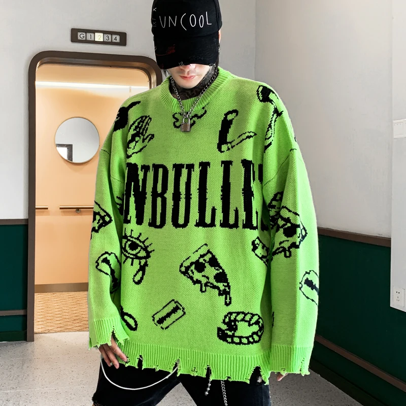 ミュージシャン CRAZYBOY p(R)ojectRLogo Knit Sweater Destroyed Ripped Punk Sweater Men Women Harajuku Vintage Oversized
