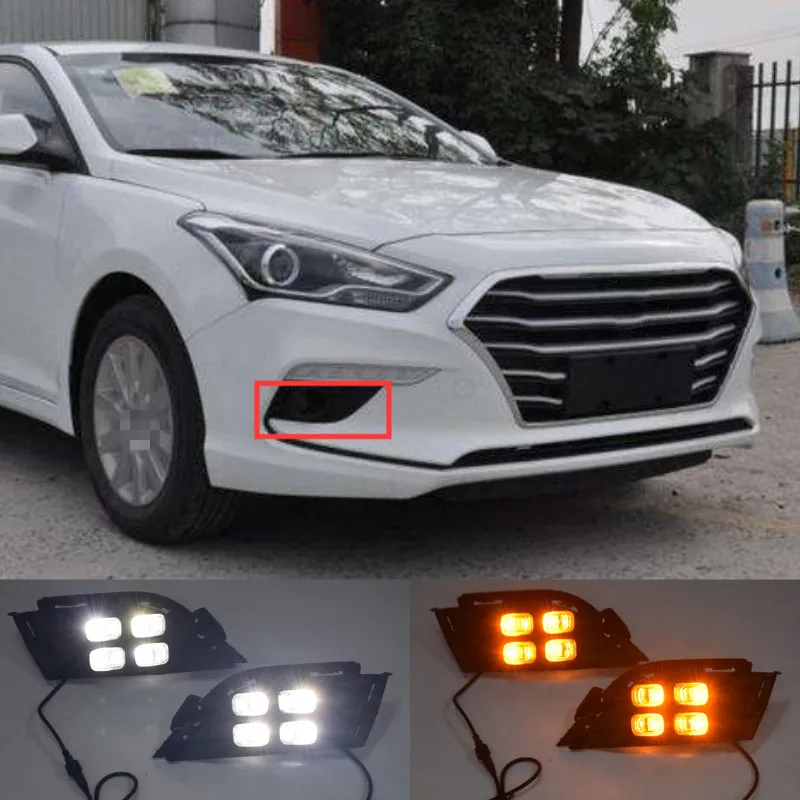 

1Pair LED Daytime Running Light Turning Signal Lamp DRL Day Light Front Bumper Fog Light For Hyundai MISTRA 2017 2018 2019