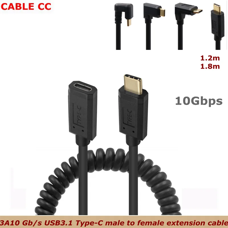 

1.8m High-Quality 10Gbps USB 3.1 Type-C Male to Female Spring Retractable Extension Cable For Mobile Phones, Computers, Displays