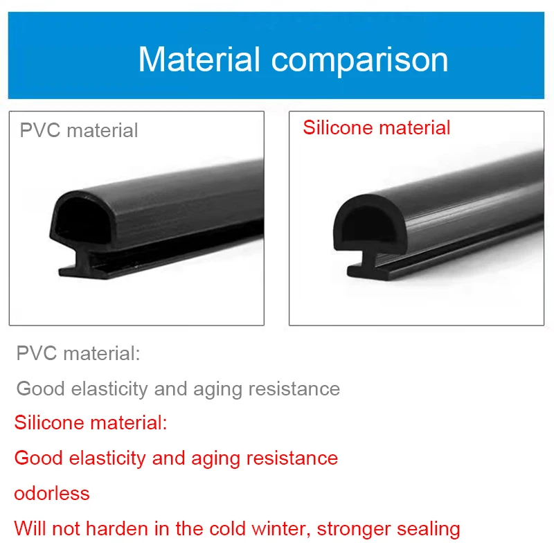 실리콘 및 PVC 씰링 스트립, 바닥 너비 5mm, 6mm, 7mm, 알루미늄 합금 창 방음 방풍 방수 씰 스트립, 5 ~ 10m