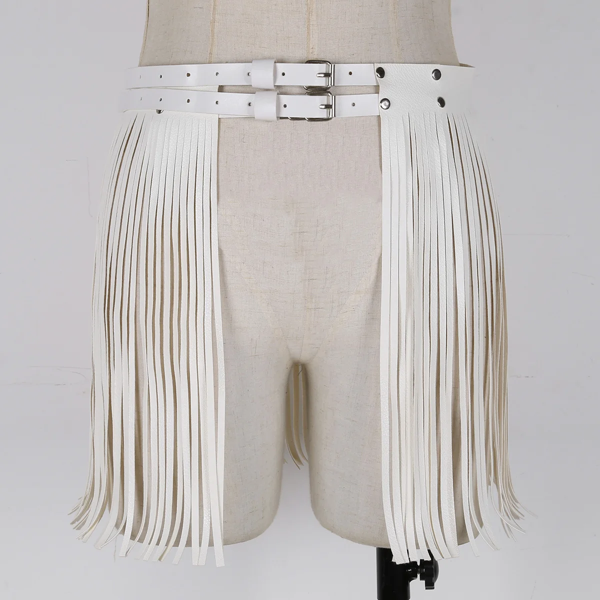 Women Adjustable Faux Leather Waistband Fringe Tassel Skirt Belt