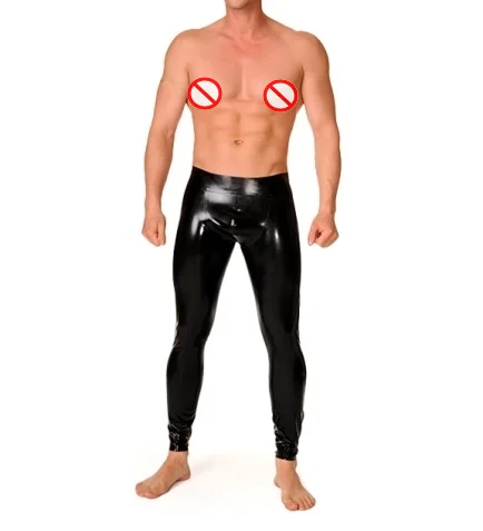 Latex Pants Trousers No Zipper Black Sexy Men Leggings Fetish Rubber Pants Wet Look Club Wear S/M/L