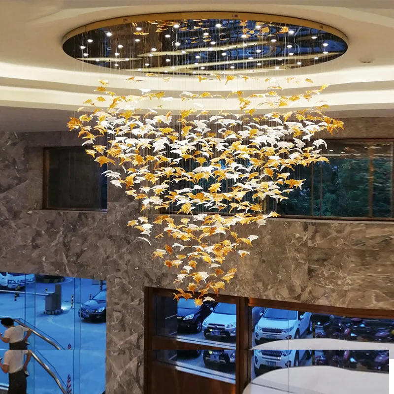 Large scale project crystal chandelier hotel chandelier villa sales lobby crystal art maple leaf decorative lamp customization