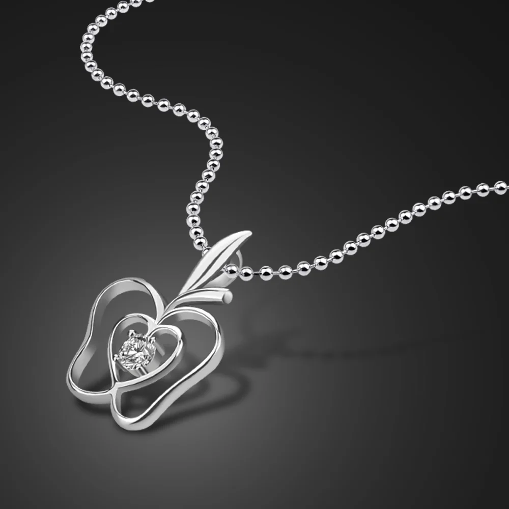 

Authentic 100% 925 Sterling Silver Plant Apple Pendant Necklace Lobster Clasps Bead Chain18-36 Inch Women Simple Jewelry
