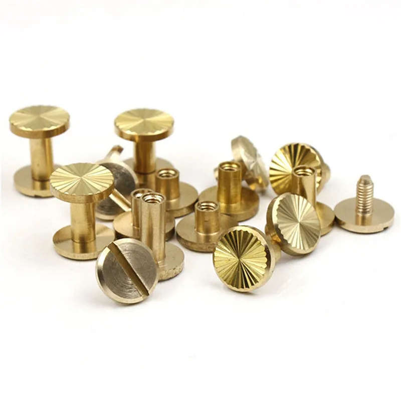 10Pcs 4mm-8mm Brass Sun Flower Belt Screw Luggage Leather Metal Craft Solid Screw Nail Rivet /Bag/Shoes/Strap Rivet Book Screws