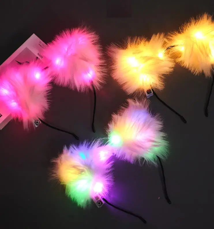 

Flash Cat Fox Long Fur Ears Headband Party Cosplay Costume Glowing Hairband Led Plush Hair Hoop Headdress For Women Girl 20pcs