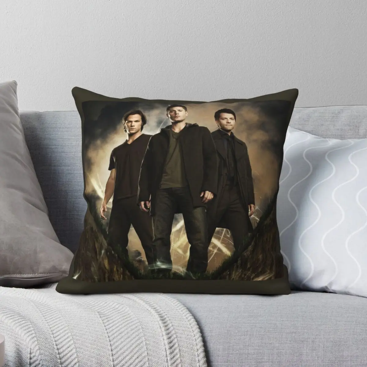 Funda de almohada cuadrada Supernatural para el hogar, cubierta de cojín de poliéster, lino, terciopelo, estampado con cremallera, decoración