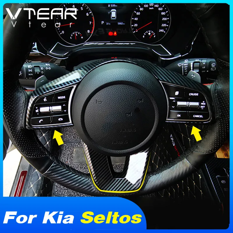 

Vtear Auto Steering Wheel Trim Cover Interior Mouldings Car-styling Chrome Decoration Accessories Parts For Kia Seltos 2020 2021