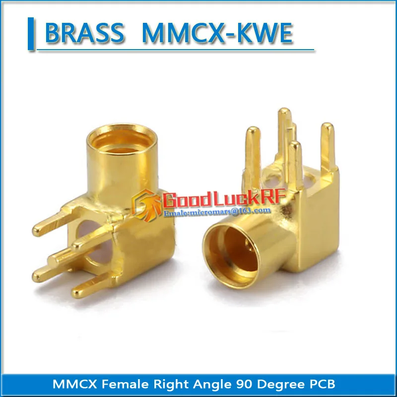MMCX Female 90 Degree Right Angle Solder Square PCB Plug Brass GOLD Plated 50 ohm Brass PTFE RF Connector Adapter