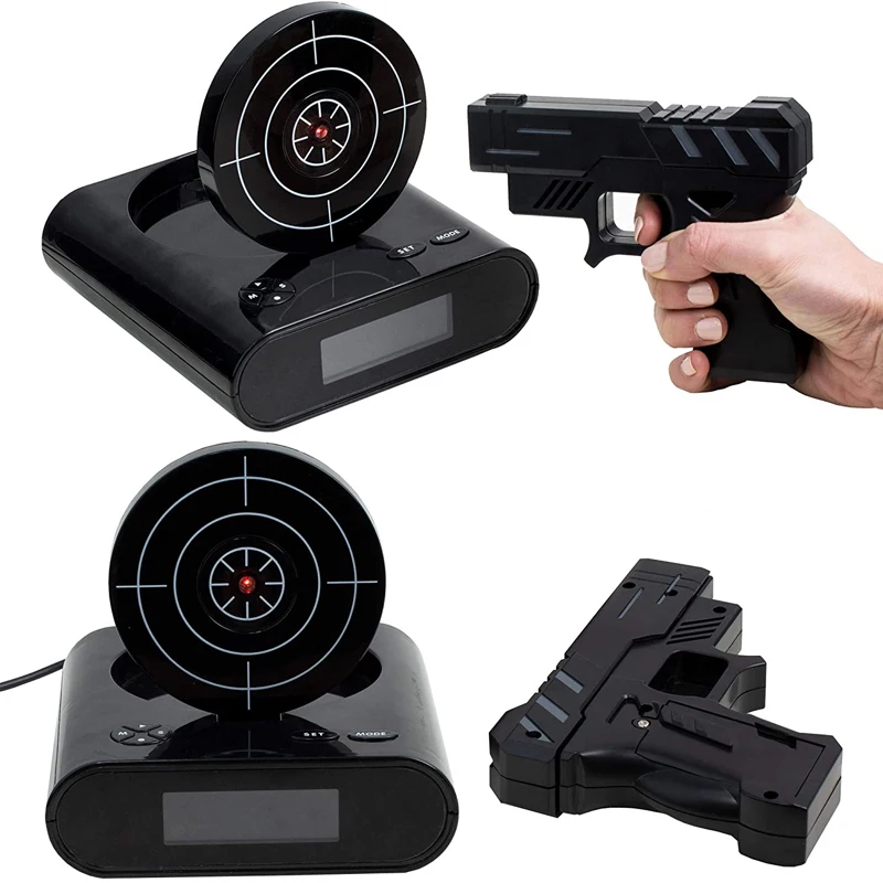 New Arrival Gun Alarm Clock  Electronics Desk Clock Digital Gadget Target Laser Shoot For Children's Alarm Clock Table Awakening