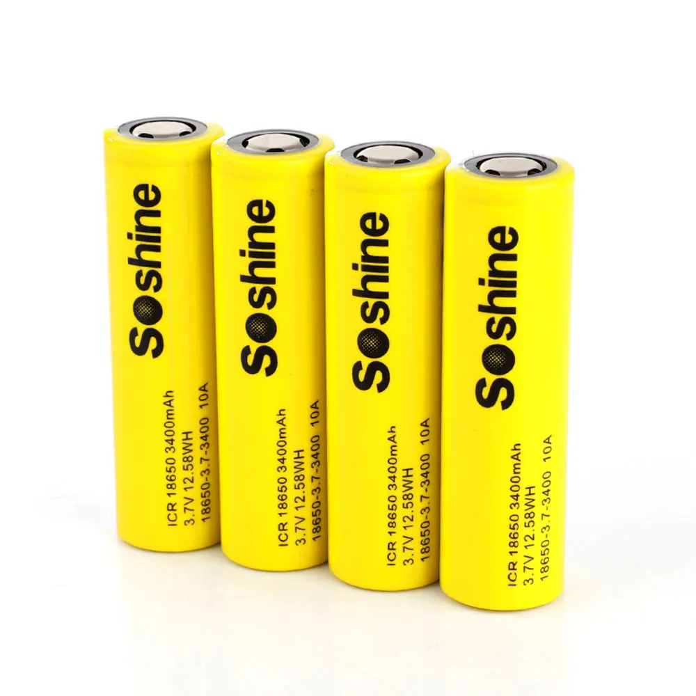 4pcs Soshine 18650 Batterry ICR18650 3400mAh 3.7V 12.58WH 10A Li-ion Rechargeable Battery for Electric Tool / Headlamp