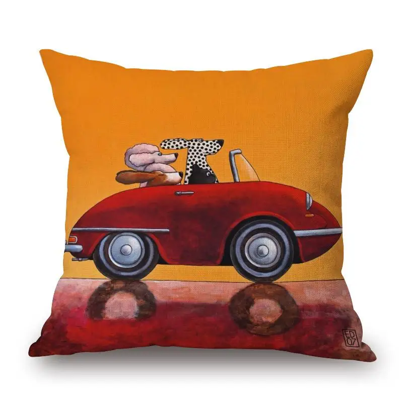 Cute Cartoon Dog Cushion Cover Cotton Linen Dog Printing Pillow Case Car Sofa Decorative Pillowcase Cover Home Decor almohada