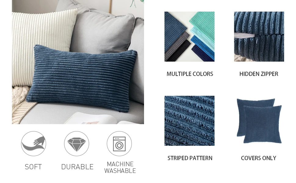 Supersoft Cord-Kissenbezug, einfarbig, gestreift, Dekokissenbezüge, dekorativer Kissenbezug für Sofa, Bett, Wohnzimmer, Dekoration – Detail 6