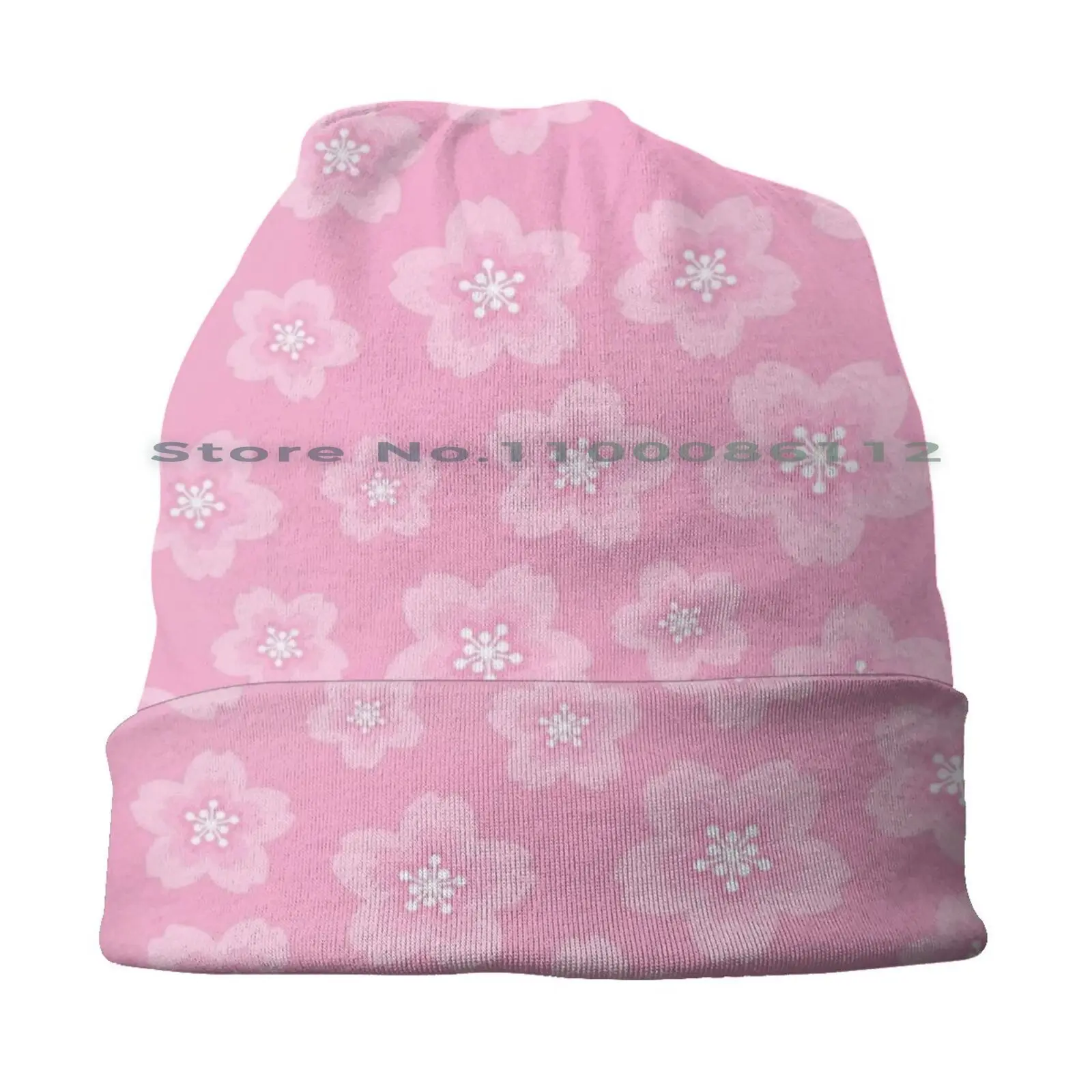 Pink Cherry Blossom Beanies Knit Hat Pink Cherry Blossom Cute Kawaii Pastel Flower Floral Sakura Brimless Knitted Hat Skullcap