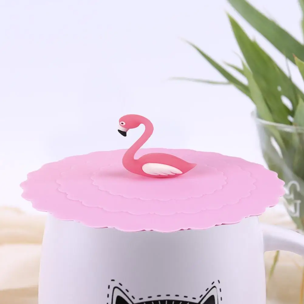 Silicone Flamingo Cup Cap Leakproof Cup Lids Heat Resistant Reusable Sealed Cover Kitchen Tea Cup Accessories