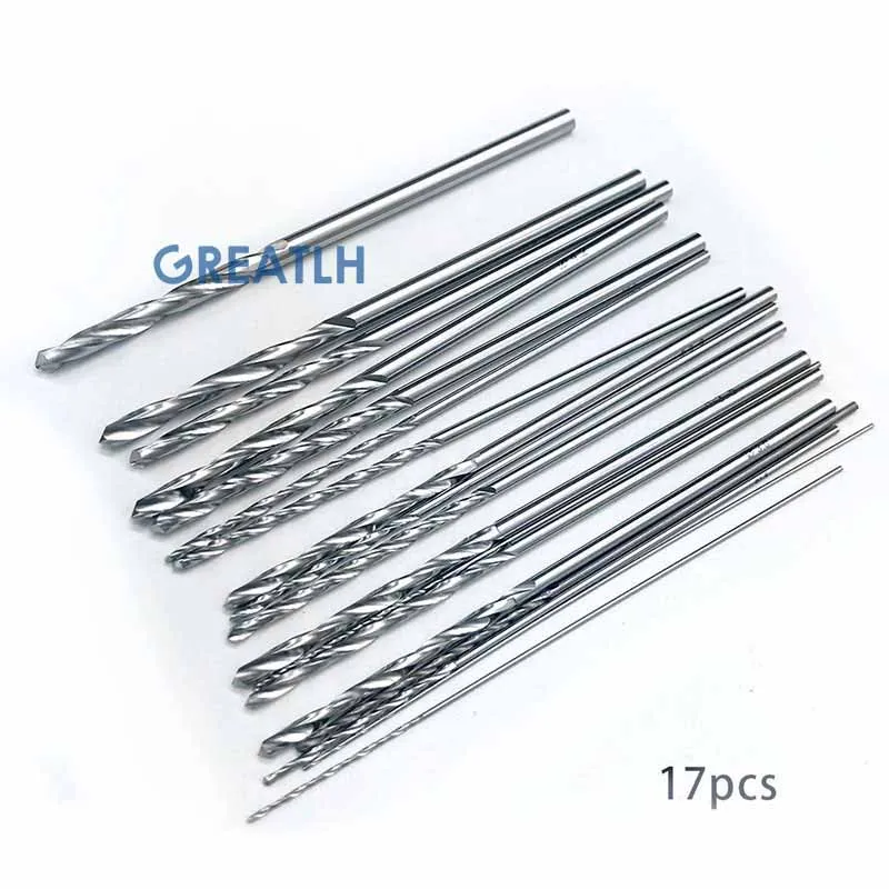 17pcs/set Orthopedics Surgery Tool Stainless Steel Drill Bits 0.8mm-4.8mm Autoclavable Drill Bits Medical Pet Tools 115mm Long