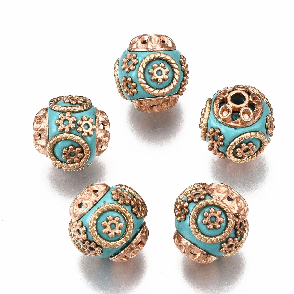 

10pcs Round Handmade Indonesia Beads with Antique Bronze Plated Alloy Cores Mixed Color 15x14mm DIY Jewelry Making Necklaces