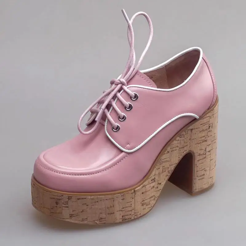 

british fashion cow leather patchwork lace-up ankle boots genuine leather high Platform thick heels mixed color short boots
