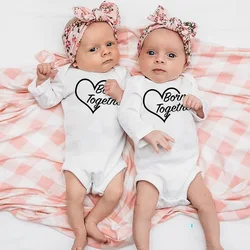 Born Together Newborn Baby Rompers Twin Boy Girls Long Sleeve Bodysuits Kids Unisex Brothers Sisters Clothing Holiday Party Gift