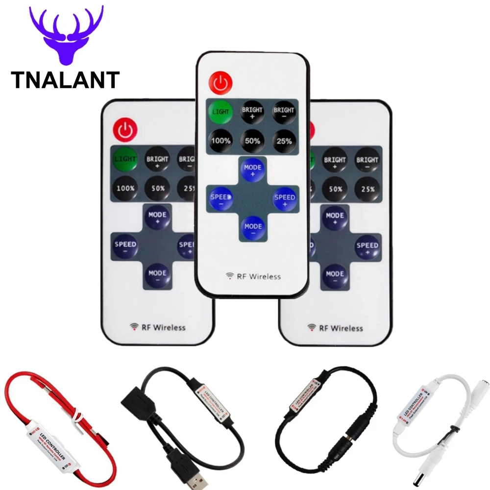 controlador led strip com mini dimmer 11keys controle remoto sem fio rf smd5050 3528 5730 5630 3014 unica cor dc 524v 01