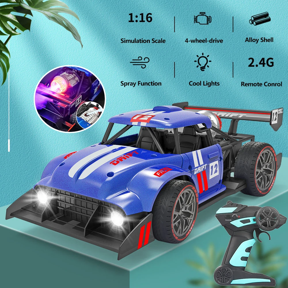 Simulation Spray RC Racing Drift Car 2.4G Alloy Shell Racing Drifting Anti-skid Tires Colorful Light  RC Spray Stunt Car Vehical