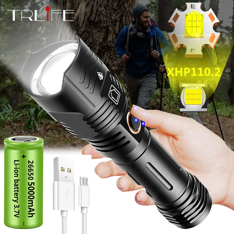 Newest XHP110.2  LED Flashlights Ultra Powerful LED Torch Lights XHP50 Rechargeable Tactical Flashlight Hunting Lantern Zoomable