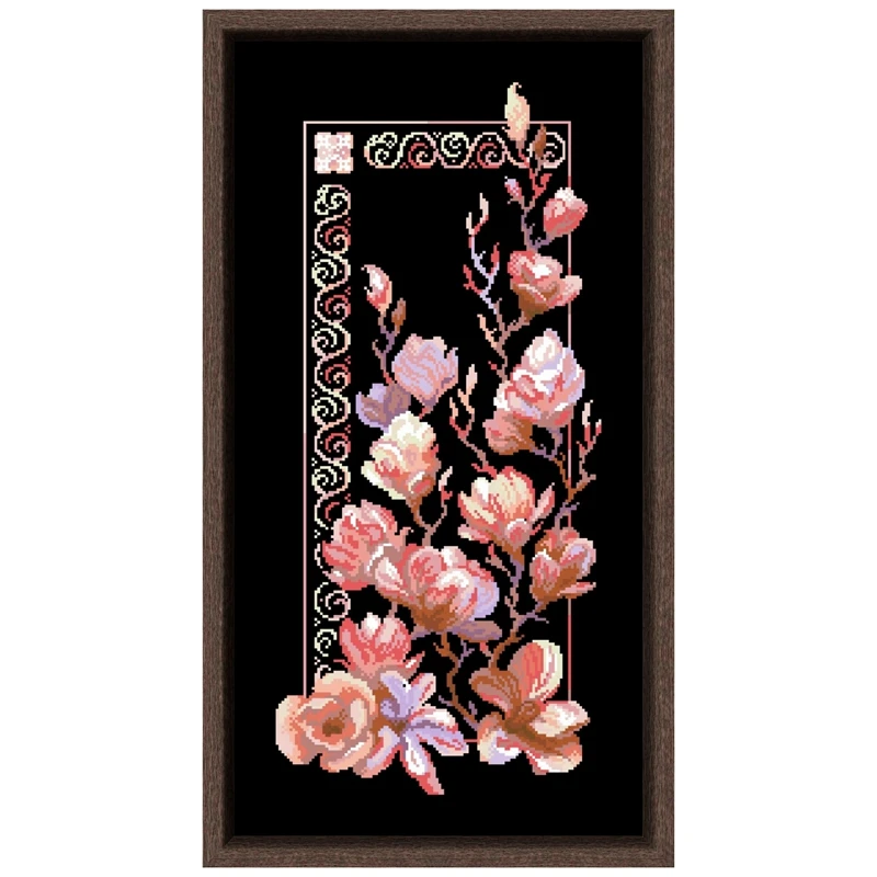 Pink flowers cross embroidery kit flower pattern design 18ct 14ct 11ct black canvas Cross-stitch DIY needlework