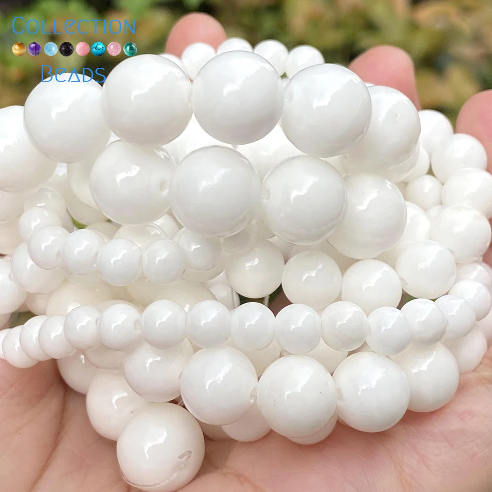 6/8/10/12mm Natural Stone White ​Angelite Jades Round Spacer Loose Beads For Jewelry Making DIY Bracelets Accessories 15'