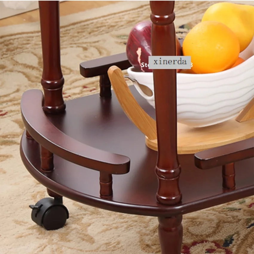 New Hotel Trolley Solid Wood Coffee Tables Multipurpose Shelf Display Rack Household Double-layer Movable Tea Tables Dining Car