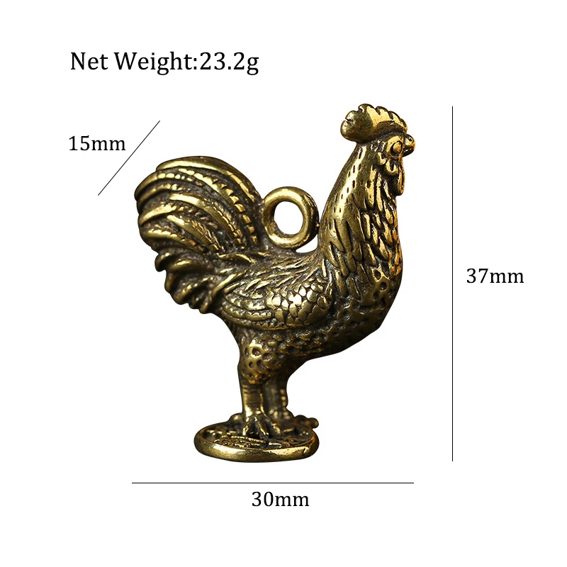 Handmade Brass Rooster Keychains Copper Chinese Zodiac Chicken Bag Hanging Pendant Car Key Rings Gifts